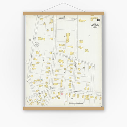 Old map wall art mockup — magnetic wood frame on white wall — Sanborn Fire Insurance Map from Milford, Worcester County, Massachusetts (1903), Sheet #0015