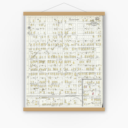 Old map wall art mockup — magnetic wood frame on white wall — Sanborn Fire Insurance Map from Elwood, Madison County, Indiana (1916), Sheet #0022