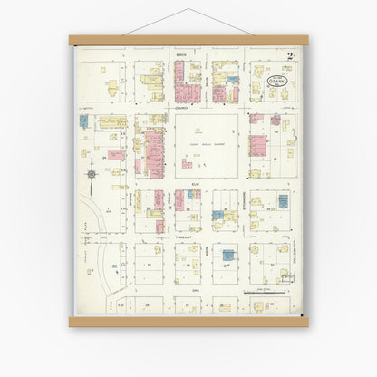 Old map wall art mockup — magnetic wood frame on white wall — Sanborn Fire Insurance Map from Ozark, Christian County, Missouri (1914), Sheet #0002