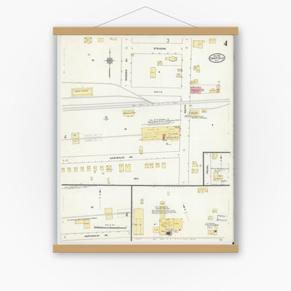 Old map wall art mockup — magnetic wood frame on white wall — Sanborn Fire Insurance Map from Oakfield, Genesee County, New York (1910), Sheet #0004