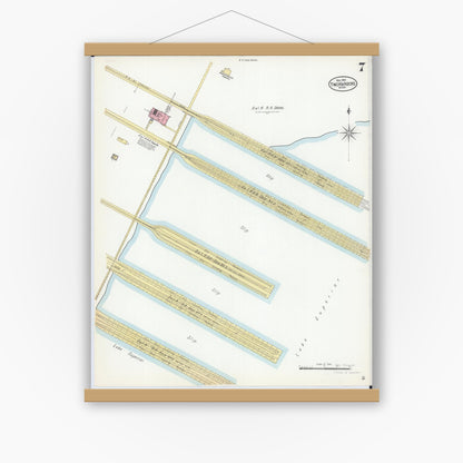 Old map wall art mockup — magnetic wood frame on white wall — Sanborn Fire Insurance Map from Two Harbors, Lake County, Minnesota (1901), Sheet #0007