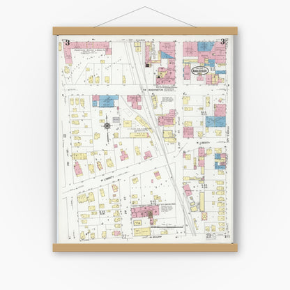 Old map wall art mockup — magnetic wood frame on white wall — Sanborn Fire Insurance Map from Ann Arbor, Washtenaw County, Michigan (1925), Sheet #0003