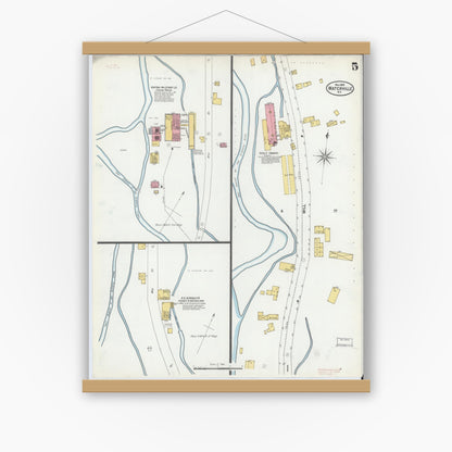 Old map wall art mockup — magnetic wood frame on white wall — Sanborn Fire Insurance Map from Waterville, Oneida County, New York (1899), Sheet #0005