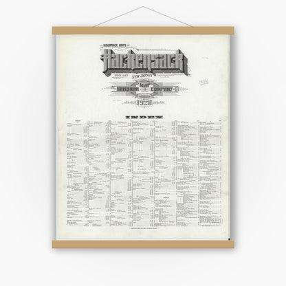 Old map wall art mockup — magnetic wood frame on white wall — Sanborn Fire Insurance Map from Hackensack, Bergen County, New Jersey (1920), Sheet #0001