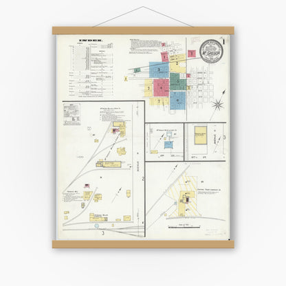 Old map wall art mockup — magnetic wood frame on white wall — Sanborn Fire Insurance Map from McGregor, McLennan County, Texas (1909) - Complete Map Set
