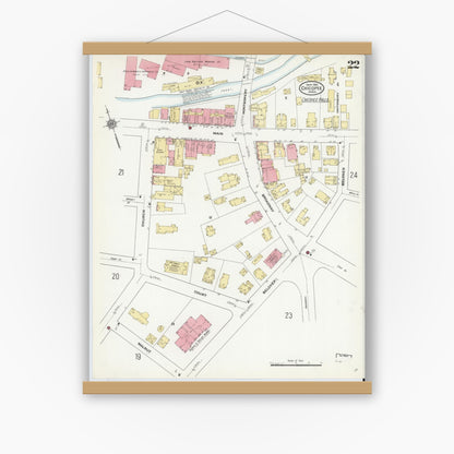 Old map wall art mockup — magnetic wood frame on white wall — Sanborn Fire Insurance Map from Chicopee, Hampden County, Massachusetts (1910), Sheet #0022