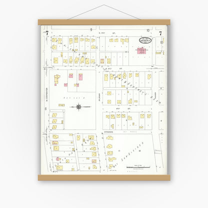 Old map wall art mockup — magnetic wood frame on white wall — Sanborn Fire Insurance Map from Moberly, Randolph County, Missouri (1923), Sheet #0007