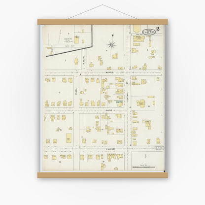 Old map wall art mockup — magnetic wood frame on white wall — Sanborn Fire Insurance Map from Clayton, Gloucester County, New Jersey (1895), Sheet #0002