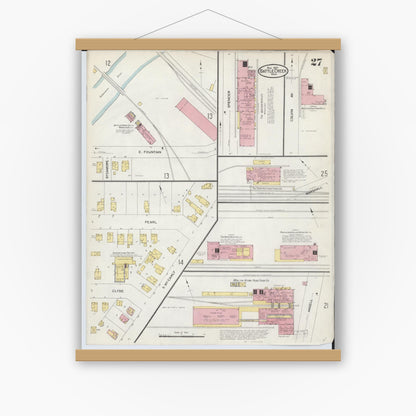 Old map wall art mockup — magnetic wood frame on white wall — Sanborn Fire Insurance Map from Battle Creek, Calhoun County, Michigan (1907), Sheet #0027