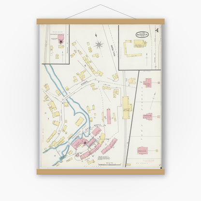 Old map wall art mockup — magnetic wood frame on white wall — Sanborn Fire Insurance Map from Andover, Essex County, Massachusetts (1892), Sheet #0004