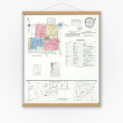 Old map wall art mockup — magnetic wood frame on white wall — Sanborn Fire Insurance Map from Northville, Wayne County, Michigan (1942) - Complete Map Set