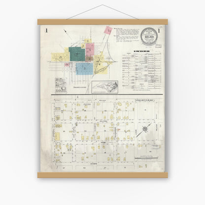 Old map wall art mockup — magnetic wood frame on white wall — Sanborn Fire Insurance Map from Selma, Johnston County, North Carolina (1923) - Complete Map Set
