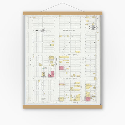 Old map wall art mockup — magnetic wood frame on white wall — Sanborn Fire Insurance Map from Cass Lake, Cass County, Minnesota (1900), Sheet #0002
