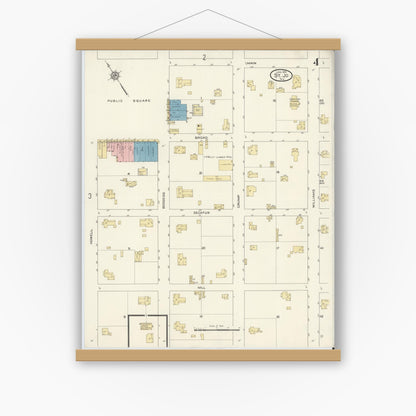 Old map wall art mockup — magnetic wood frame on white wall — Sanborn Fire Insurance Map from Saint Jo, Montague County, Texas (1914), Sheet #0004