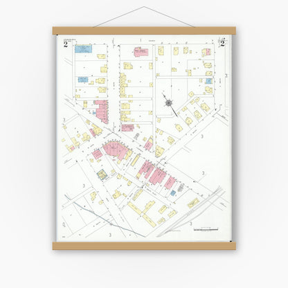Old map wall art mockup — magnetic wood frame on white wall — Sanborn Fire Insurance Map from Leesburg, Highland County, Ohio (1948), Sheet #0002