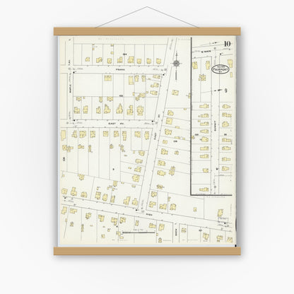 Old map wall art mockup — magnetic wood frame on white wall — Sanborn Fire Insurance Map from Fairport, Monroe County, New York (1909), Sheet #0010