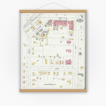 Old map wall art mockup — magnetic wood frame on white wall — Sanborn Fire Insurance Map from Wellington, Lorain County, Ohio (1899), Sheet #0004