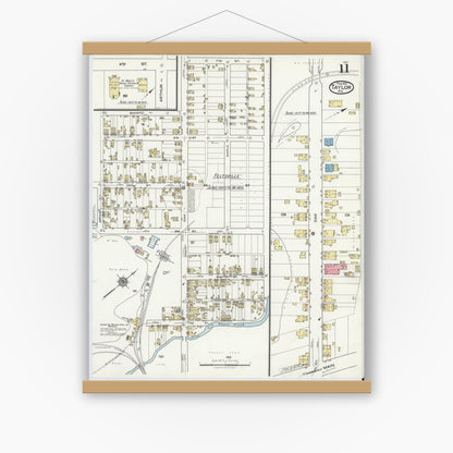 Old map wall art mockup — magnetic wood frame on white wall — Sanborn Fire Insurance Map from Taylor, Lackawanna County, Pennsylvania (1921), Sheet #0011