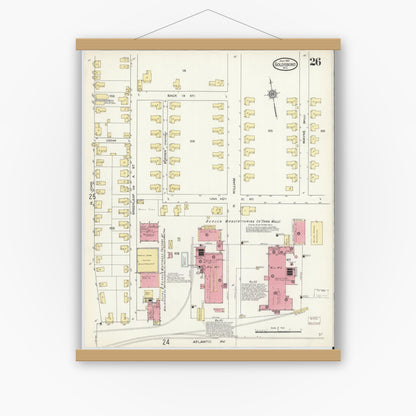Old map wall art mockup — magnetic wood frame on white wall — Sanborn Fire Insurance Map from Goldsboro, Wayne County, North Carolina (1913), Sheet #0026