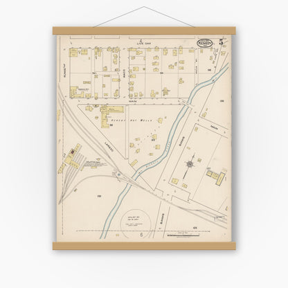 Old map wall art mockup — magnetic wood frame on white wall — Sanborn Fire Insurance Map from Kenedy, Karnes County, Texas (1922), Sheet #0005