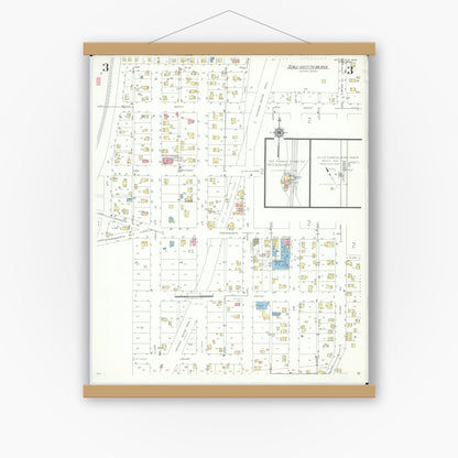 Old map wall art mockup — magnetic wood frame on white wall — Sanborn Fire Insurance Map from Waterville, Lucas County, Ohio (1944), Sheet #0003