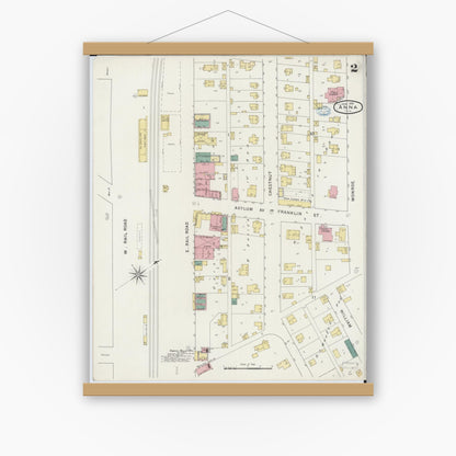 Old map wall art mockup — magnetic wood frame on white wall — Sanborn Fire Insurance Map from Anna, Union County, Illinois (1894), Sheet #0002