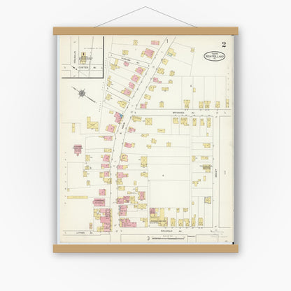 Old map wall art mockup — magnetic wood frame on white wall — Sanborn Fire Insurance Map from New Holland, Lancaster County, Pennsylvania (1913), Sheet #0002