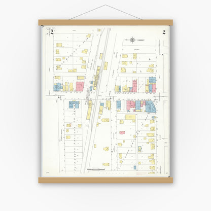 Old map wall art mockup — magnetic wood frame on white wall — Sanborn Fire Insurance Map from Elkton, Huron County, Michigan (1938), Sheet #0002