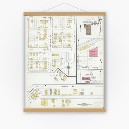 Old map wall art mockup — magnetic wood frame on white wall — Sanborn Fire Insurance Map from Hibbing, Saint Louis County, Minnesota (1921), Sheet #0017