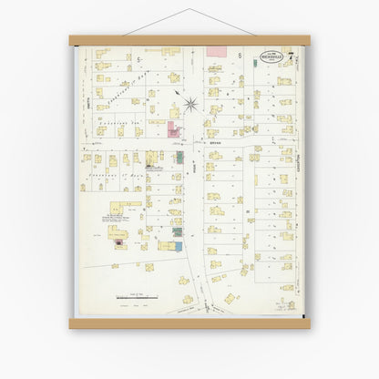 Old map wall art mockup — magnetic wood frame on white wall — Sanborn Fire Insurance Map from Hicksville, Defiance County, Ohio (1908), Sheet #0007
