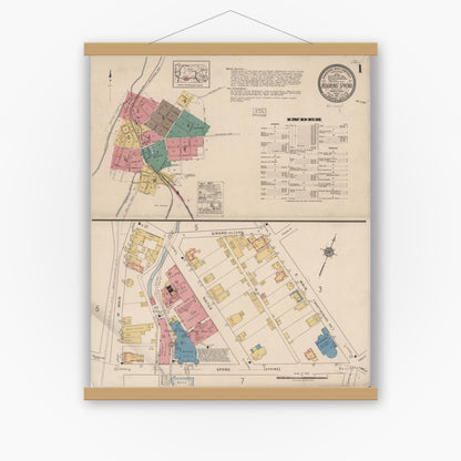 Old map wall art mockup — magnetic wood frame on white wall — Sanborn Fire Insurance Map from Roaring Spring, Blair County, Pennsylvania (1922) - Complete Map Set