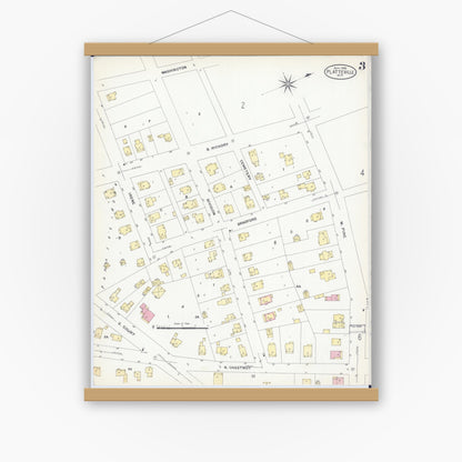 Old map wall art mockup — magnetic wood frame on white wall — Sanborn Fire Insurance Map from Platteville, Grant County, Wisconsin (1908), Sheet #0003
