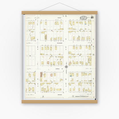 Old map wall art mockup — magnetic wood frame on white wall — Sanborn Fire Insurance Map from Wyandotte, Wayne County, Michigan (1912), Sheet #0018