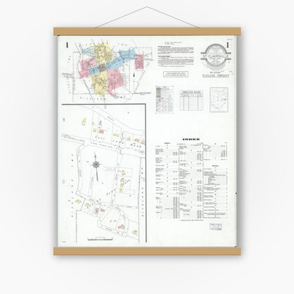Old map wall art mockup — magnetic wood frame on white wall — Sanborn Fire Insurance Map from Saint Clairsville, Belmont County, Ohio (1946), Sheet #0001