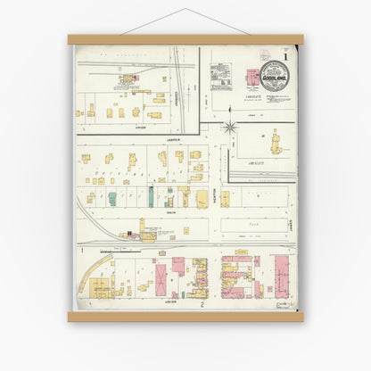 Old map wall art mockup — magnetic wood frame on white wall — Sanborn Fire Insurance Map from Goodland, Newton County, Indiana (1905) - Complete Map Set