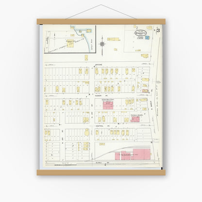 Old map wall art mockup — magnetic wood frame on white wall — Sanborn Fire Insurance Map from Wyandotte, Wayne County, Michigan (1912), Sheet #0003