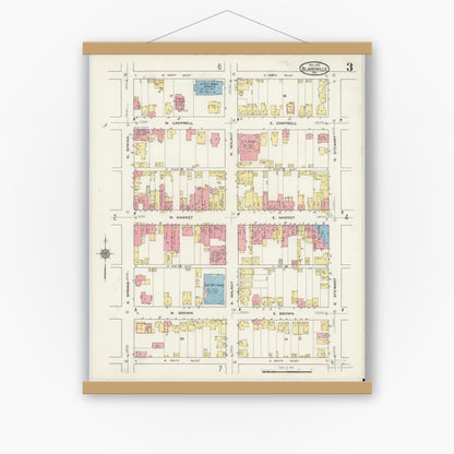 Old map wall art mockup — magnetic wood frame on white wall — Sanborn Fire Insurance Map from Blairsville, Indiana County, Pennsylvania (1915), Sheet #0003