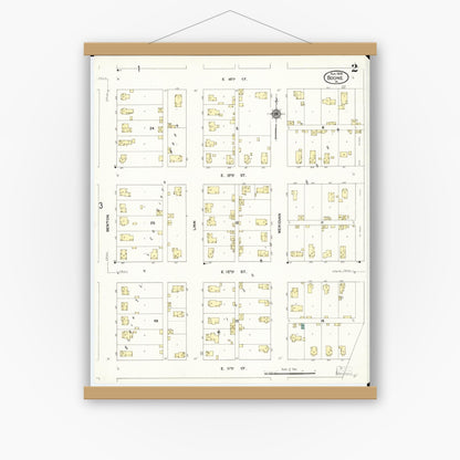 Old map wall art mockup — magnetic wood frame on white wall — Sanborn Fire Insurance Map from Boone, Boone County, Iowa (1909), Sheet #0002