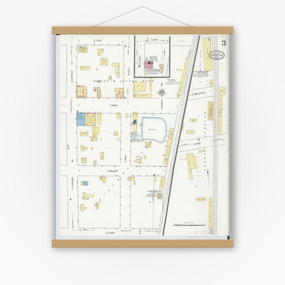 Old map wall art mockup — magnetic wood frame on white wall — Sanborn Fire Insurance Map from Stanton, Montcalm County, Michigan (1911), Sheet #0003