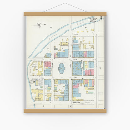 Old map wall art mockup — magnetic wood frame on white wall — Sanborn Fire Insurance Map from Belton, Bell County, Texas (1896), Sheet #0002