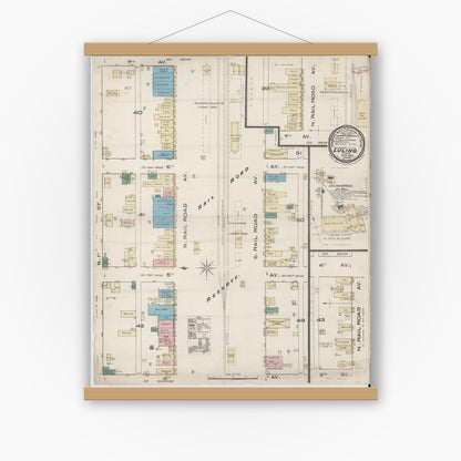 Old map wall art mockup — magnetic wood frame on white wall — Sanborn Fire Insurance Map from Luling, Caldwell County, Texas (1885), Sheet #0001
