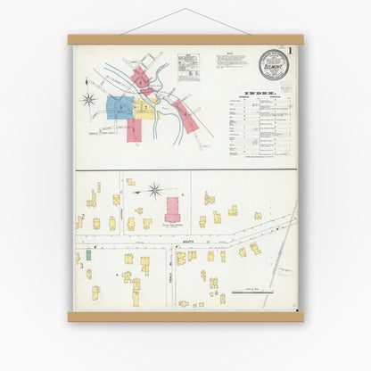 Old map wall art mockup — magnetic wood frame on white wall — Sanborn Fire Insurance Map from Belmont, Allegany County, New York (1904), Sheet #0001