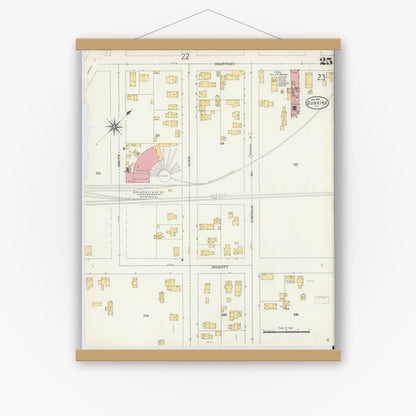Old map wall art mockup — magnetic wood frame on white wall — Sanborn Fire Insurance Map from Dunkirk, Chautauqua County, New York (1904), Sheet #0025