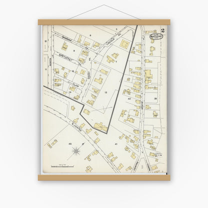 Old map wall art mockup — magnetic wood frame on white wall — Sanborn Fire Insurance Map from Nantucket, Nantucket County, Massachusetts (1892), Sheet #0002