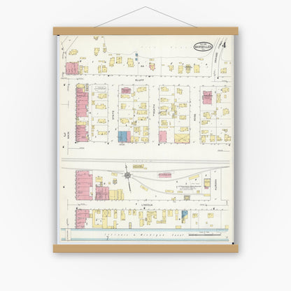 Old map wall art mockup — magnetic wood frame on white wall — Sanborn Fire Insurance Map from Marseilles, La Salle County, Illinois (1913), Sheet #0004