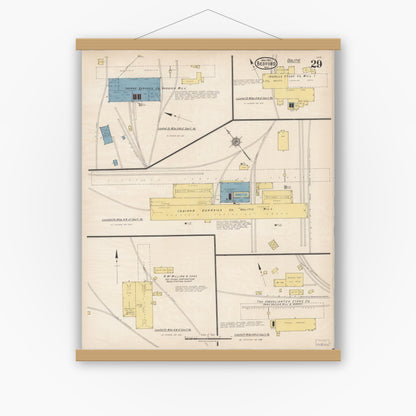 Old map wall art mockup — magnetic wood frame on white wall — Sanborn Fire Insurance Map from Bedford, Lawrence County, Indiana (1922), Sheet #0029