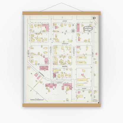 Old map wall art mockup — magnetic wood frame on white wall — Sanborn Fire Insurance Map from Valparaiso, Porter County, Indiana (1892), Sheet #0010
