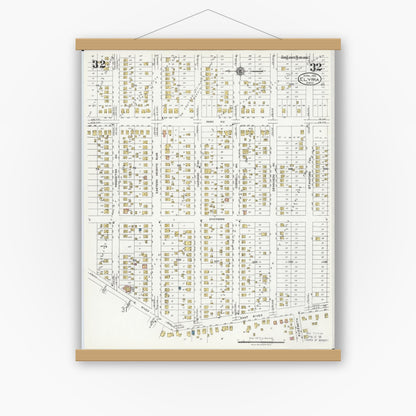 Old map wall art mockup — magnetic wood frame on white wall — Sanborn Fire Insurance Map from Elyria, Lorain County, Ohio (1925), Sheet #0032