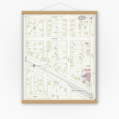 Old map wall art mockup — magnetic wood frame on white wall — Sanborn Fire Insurance Map from Roodhouse, Greene County, Illinois (1914), Sheet #0003