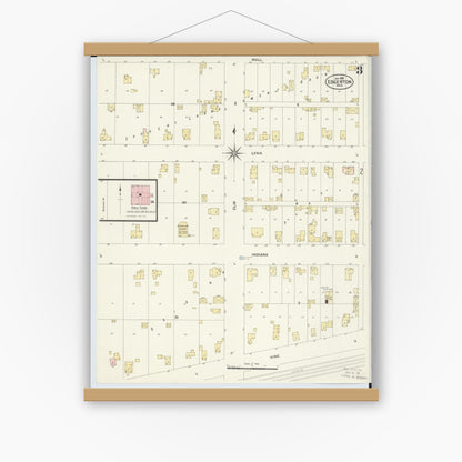 Old map wall art mockup — magnetic wood frame on white wall — Sanborn Fire Insurance Map from Edgerton, Williams County, Ohio (1908), Sheet #0003